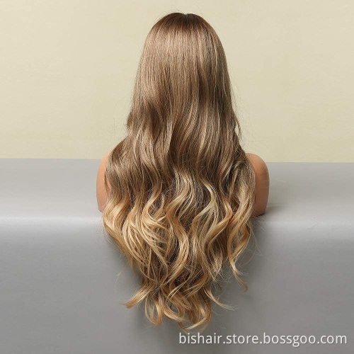 Low price blonde wig with long curly hair wavy wig natural real hair suitable forwomen's daily party brown blonde gradient color